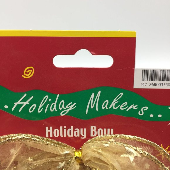 Holiday Makers 8" Gold Bow Yellow Glitter Stars Christmas Home Decor - Picture 2 of 5